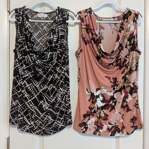 2 Calvin Klein Women's Sleeveless Tops - Black Abstract and Pink Floral